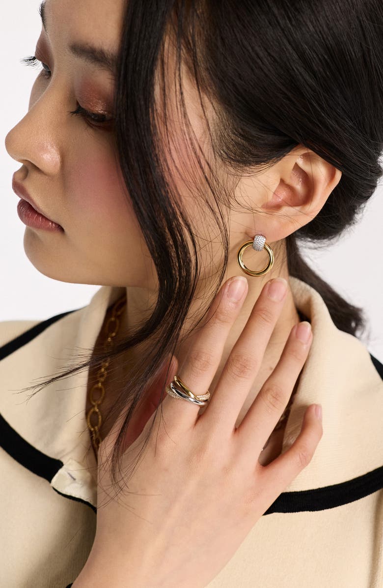 Nadri Gemini Two-Tone Pavé Door Knocker Earrings, Alternate, color, Gold