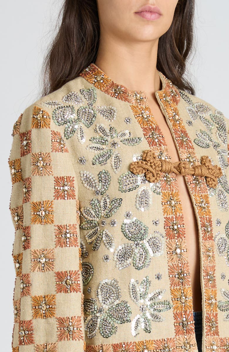 Valentino Garavani Embellished Linen Boxy Jacket, Alternate, color, Juta/ Multicolor