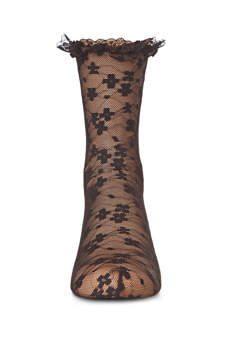 Kid's Lace-Trim Floral Net Ankle Sock, Alternate, color, Black