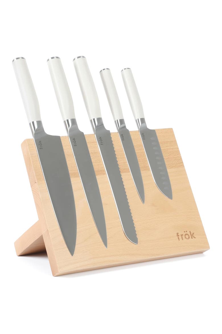 6 Piece Cutlery Set with Magnetic Wood Stand, Main, color, White