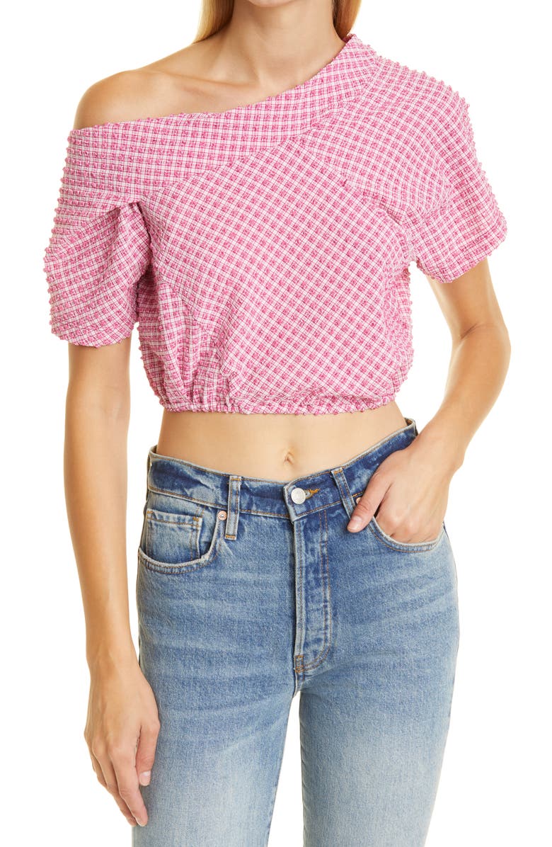 Rachel Comey Pout Gingham One Shoulder Crop Top, Main, color, 