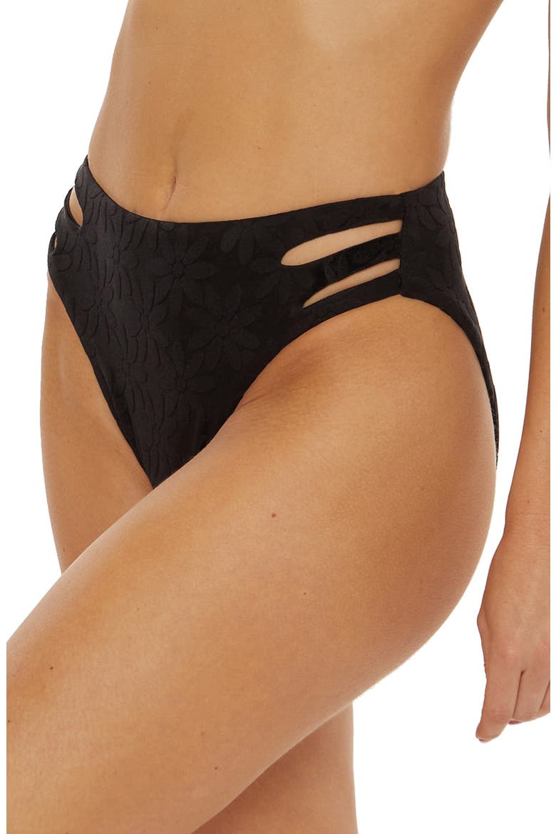 Jolin Textured High Waist Bikini Bottoms, Alternate, color, BLACK