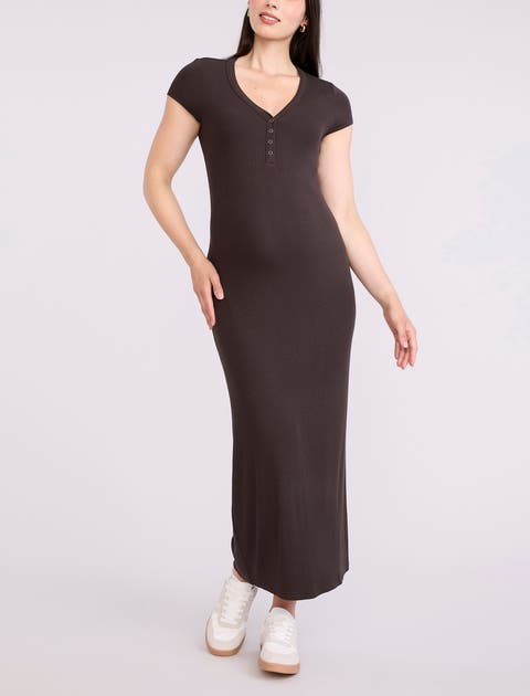 Short Sleeve Henley Bodycon Maxi Dress