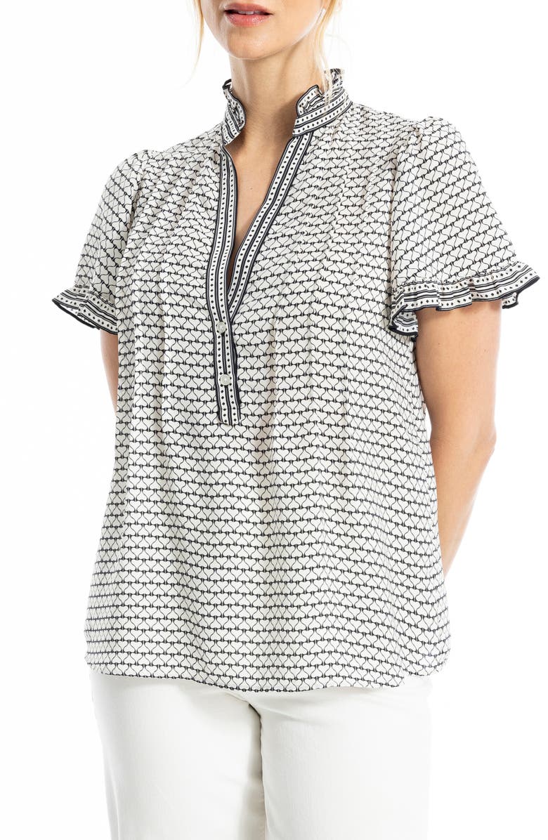 MAX STUDIO Flutter Sleeve Top, Main, color, Black/Tofu Mir/Hearts