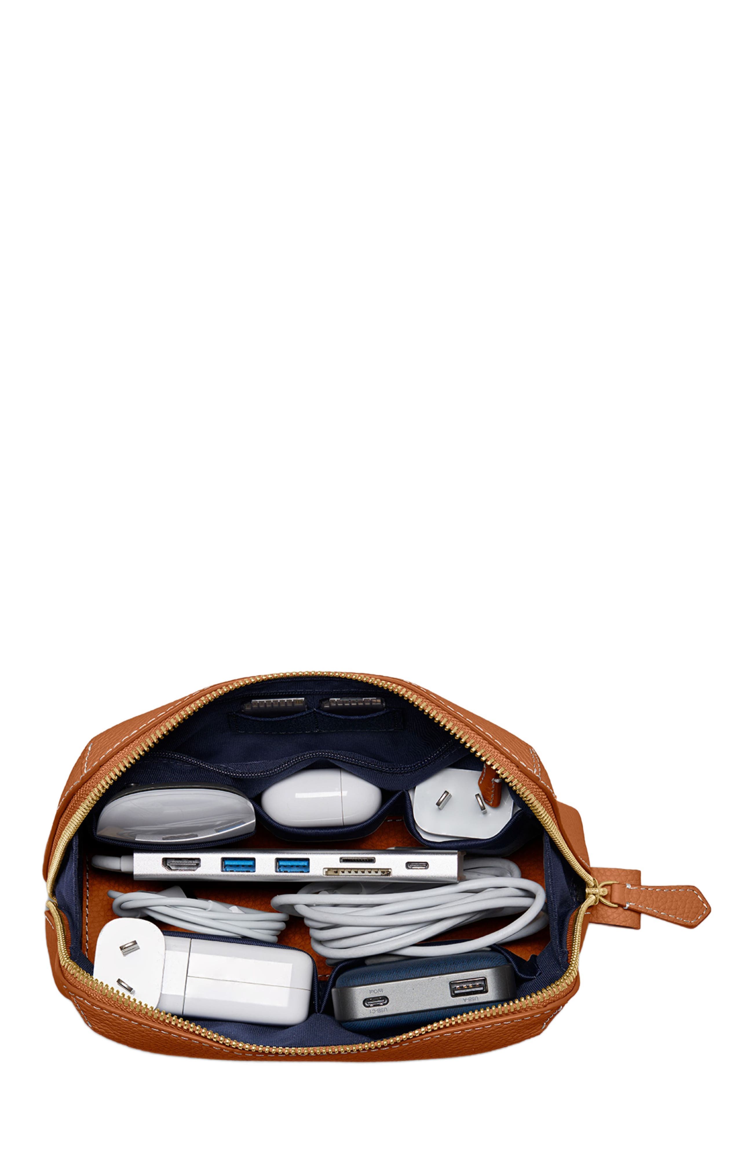 MAISON de SABRÉ Leather Tech Pouch, Alternate, color, Pecan Brown