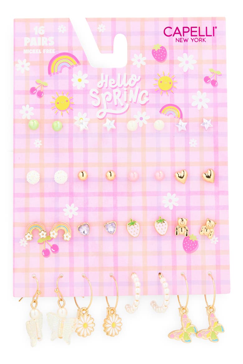 Kids' Spring Assorted 16-Piece Earrings Set, Main, color, GOLD MULTI