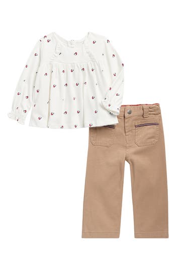 Tommy Hilfiger Logo Heart Ruffle Top & Pants Set In Brown