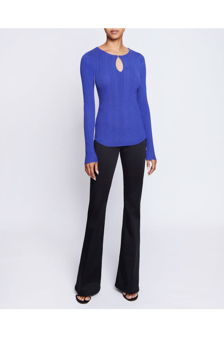 Charlene Ribbed Keyhole Knit Top in Merino Wool, Main, color, VIOLET BLUE