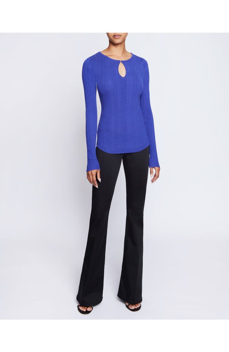Santorelli Charlene Ribbed Keyhole Knit Top in Merino Wool, Alternate, color, Violet Blue