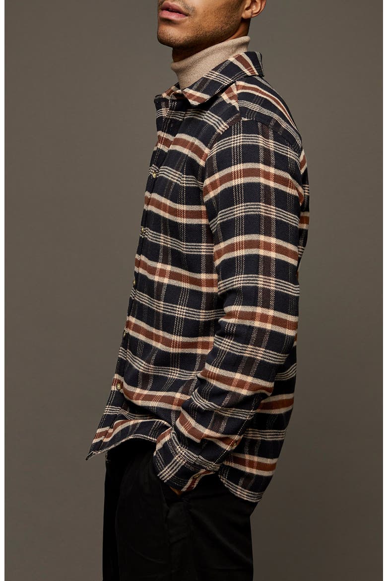 Slim Fit Plaid Brushed Flannel Button-Up Shirt, Alternate, color, NAVY BLUE