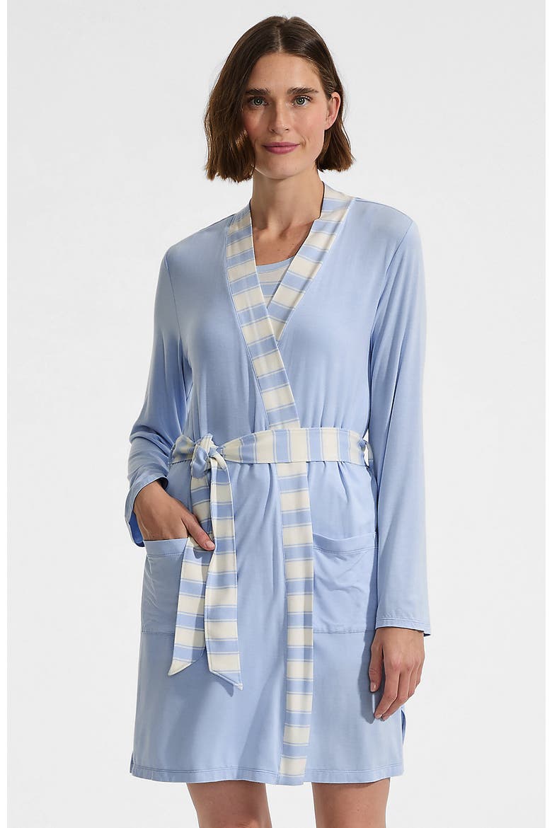 Cooling 3 Piece Pajama Set - Robe Tank and Shorts, Main, color, Misty Blue Stripe
