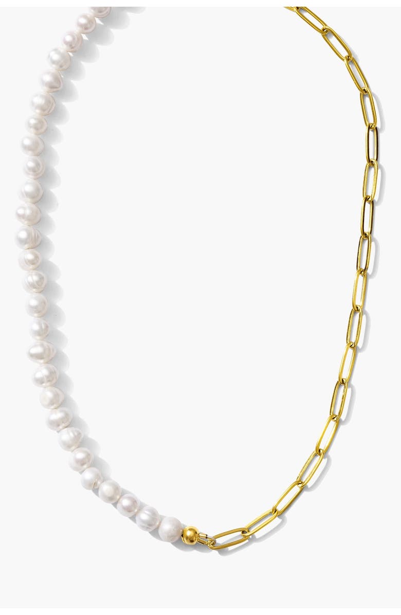 Joey Baby Freshwater Pearl Paperclip Chain Necklace, Main, color, Metallic Gold