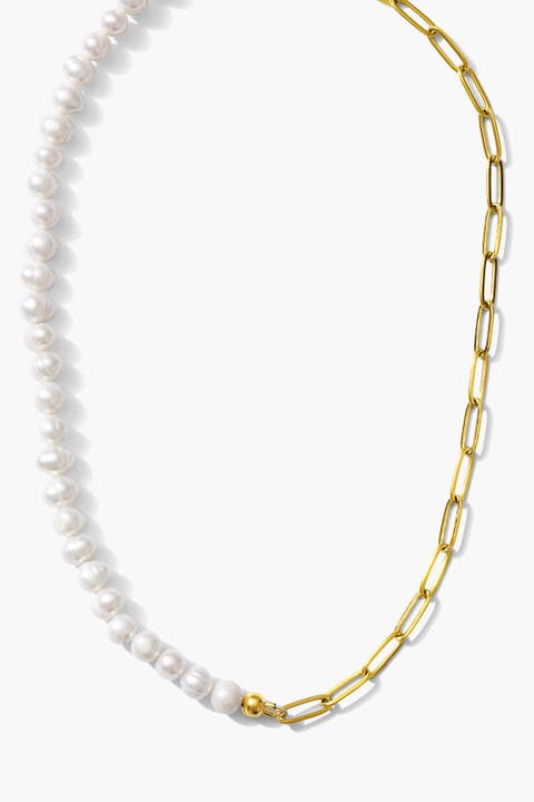 Freshwater Pearl Paperclip Chain Necklace