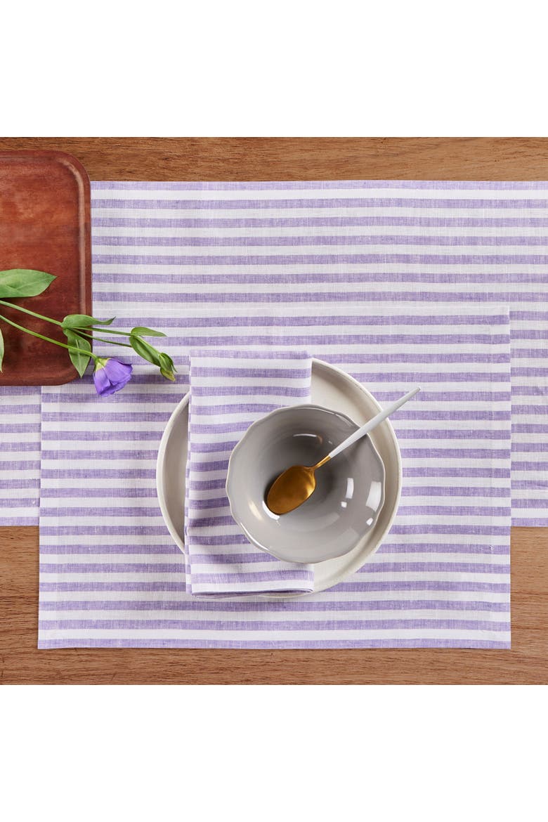 Linen Placemats Set of 4, 14 x 19" - Amalfi Stripe, Alternate, color, Violet and White