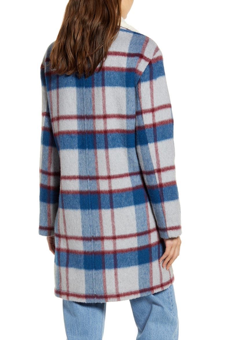 Levi's® Wool Top Coat with Faux Shearling Collar, Alternate, color, LIGHT BLUE PLAID