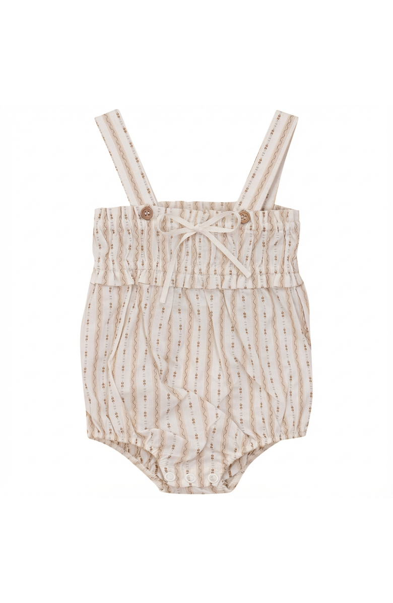 Jolie Capri Striped Woven Folded Strap Bow Romper, Main, color, Beige
