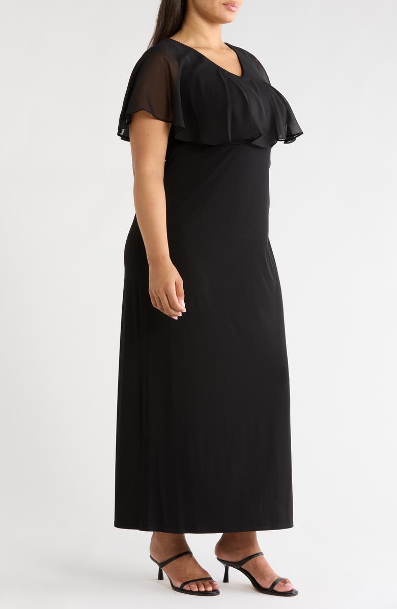 Connected Apparel Chiffon Flutter Sleeve Gown, Alternate, color, Black