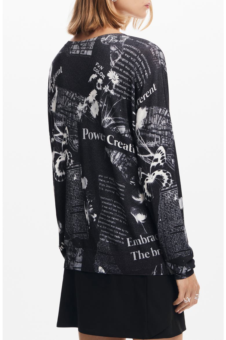 Kawartha Lakes Print V-Neck Sweater, Alternate, color, BLACK