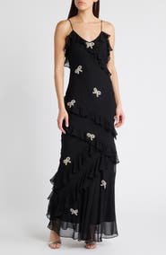 LoveShackFancy Rialto Bow Embellished Ruffle Silk Dress