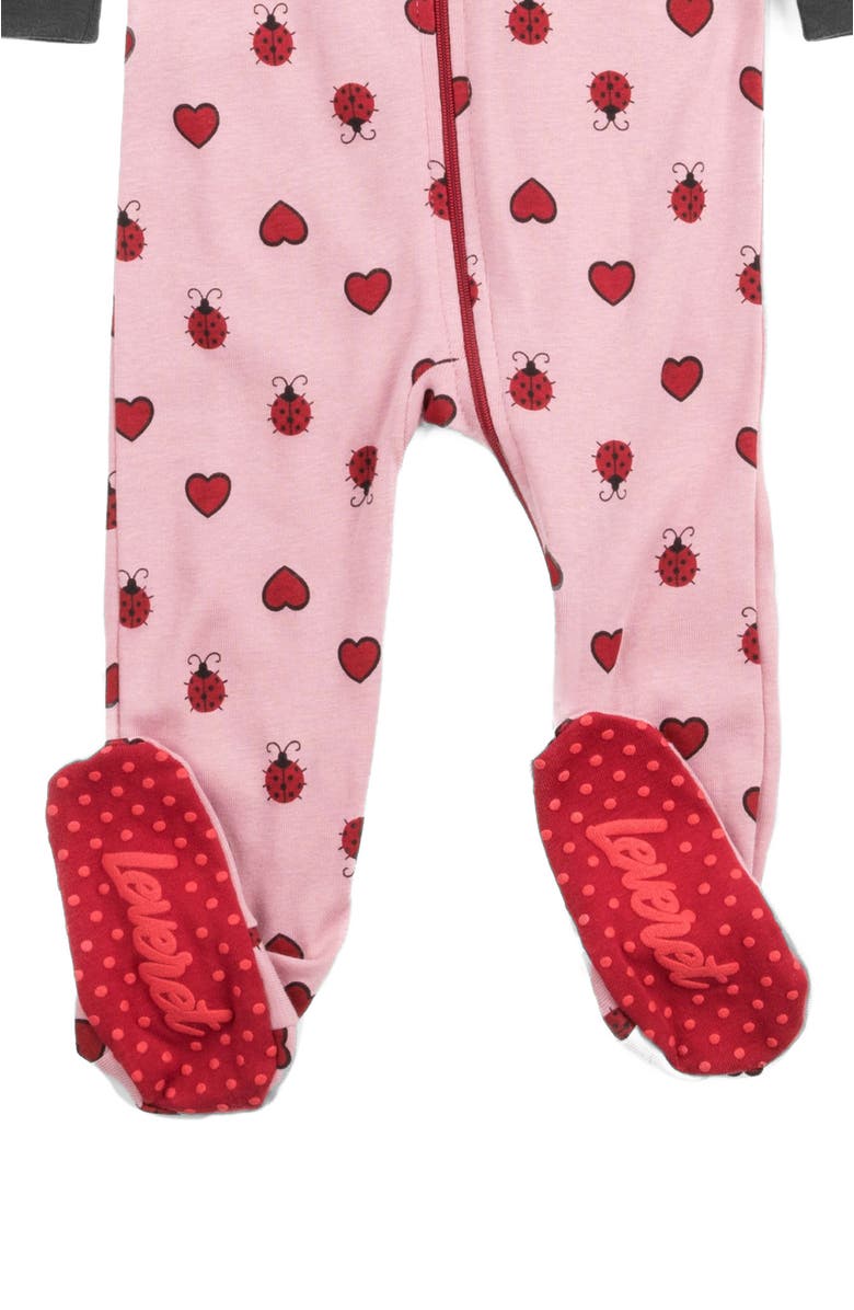 Leveret Footed Printed Cotton Pajamas, Animal, Holiday & Fun Prints, Alternate, color, Ladybug W/Heart