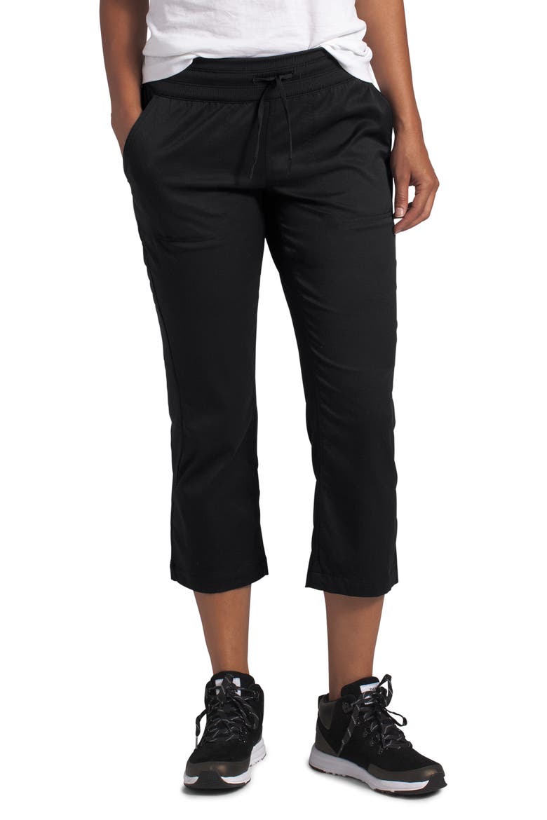 Aphrodite Motion Water Repellent Capri Pants, Main, color, BLACK