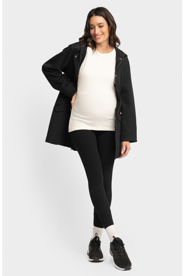 Fleece Back Jersey Hooded Maternity Coat, Alternate, color, BLACK