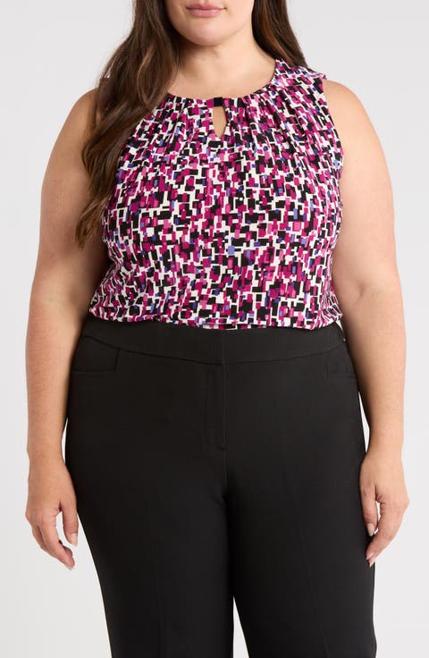 Pleat Neck Sleeveless Top (Plus)