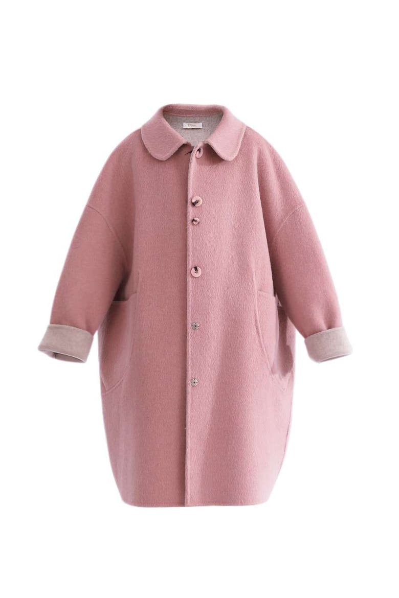 Wool Coat with Peter Pan Collar, Alternate, color, Pink