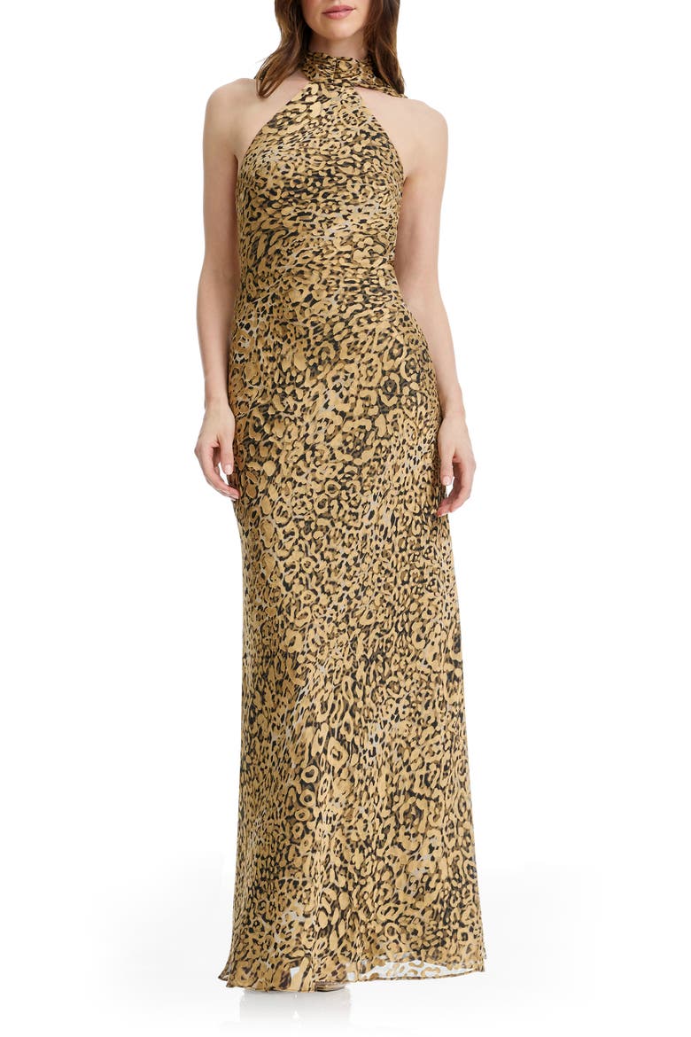 Olivia Leopard Print Halter Neck Gown, Main, color, LEOPARD MULTI