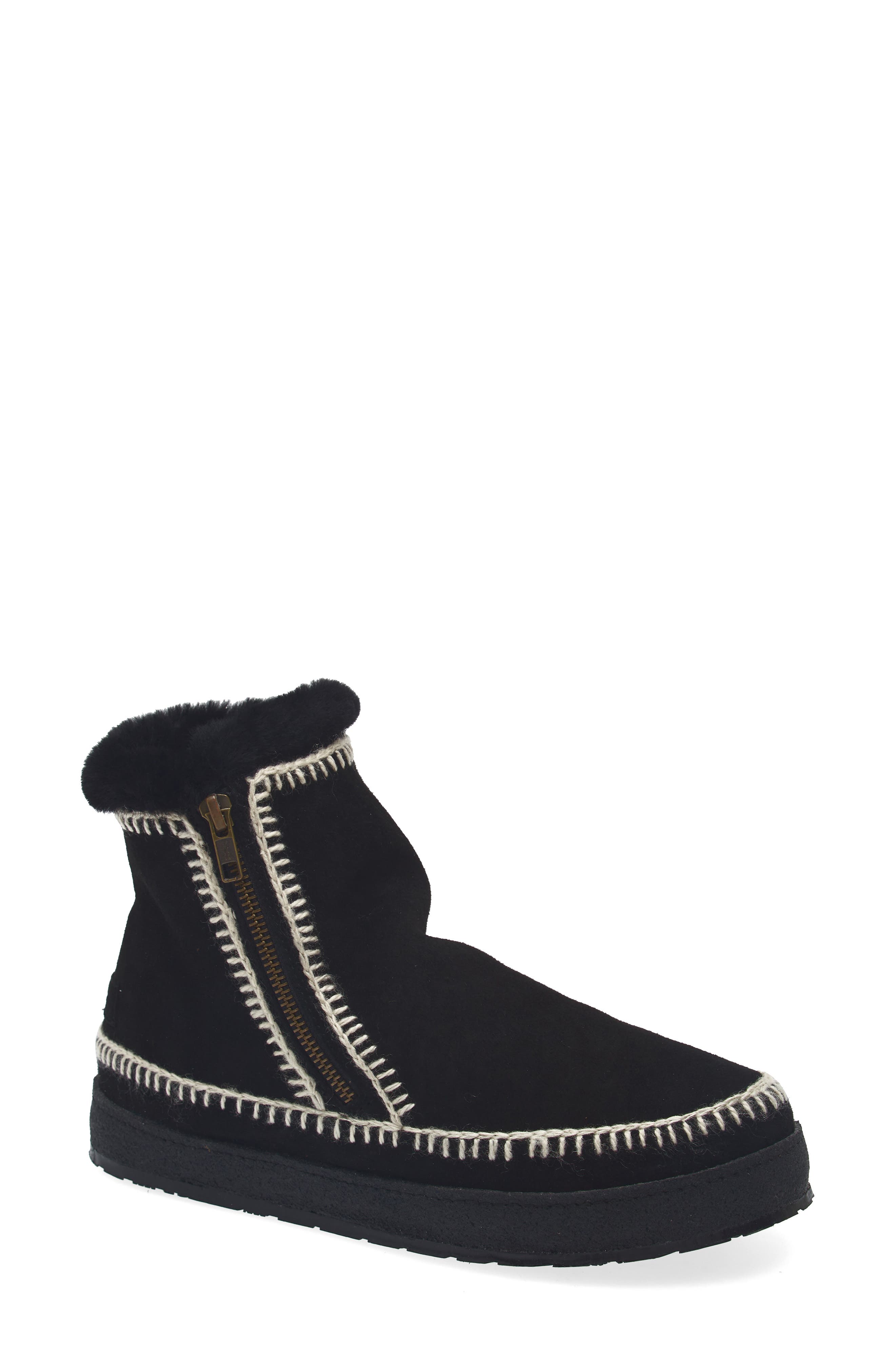 Laidback London Setsu Genuine Shearling Lined Ankle Boot, Main, color, Black Suede / Natural