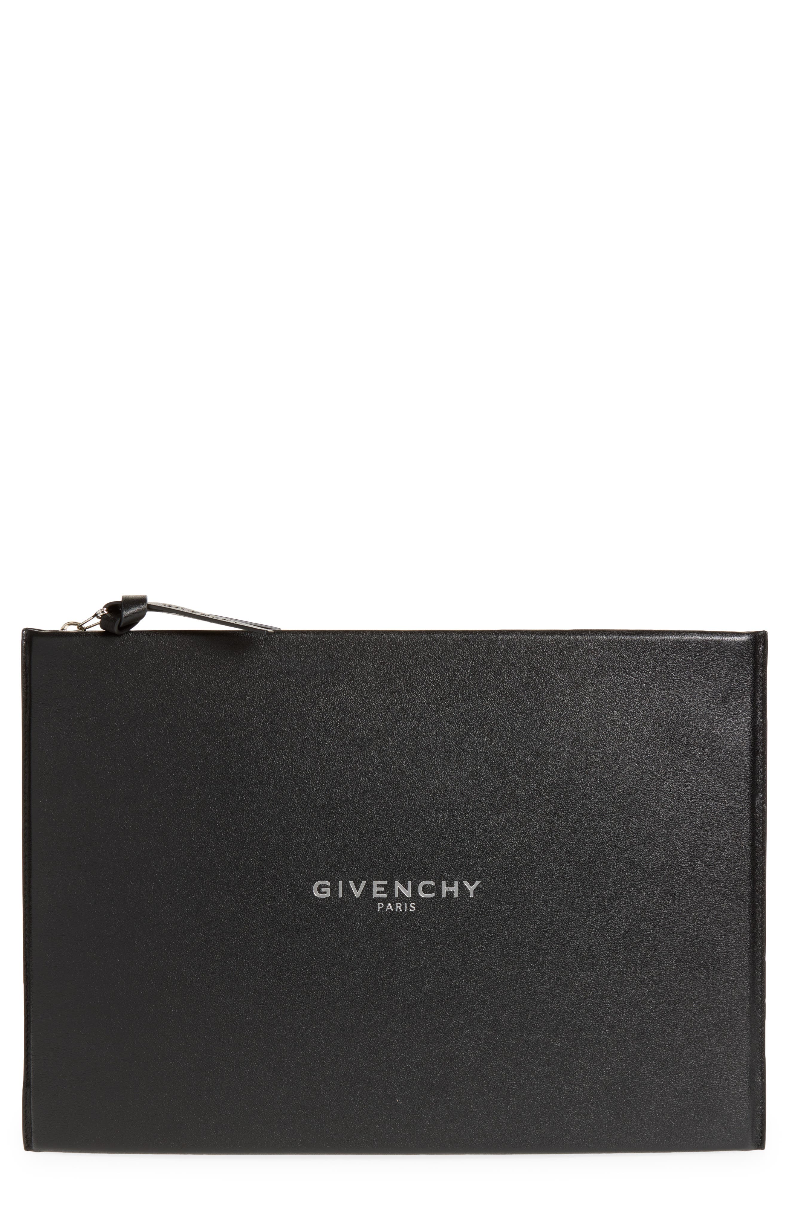 Antigona Padded Leather Zip Pouch, Main, color, BLACK
