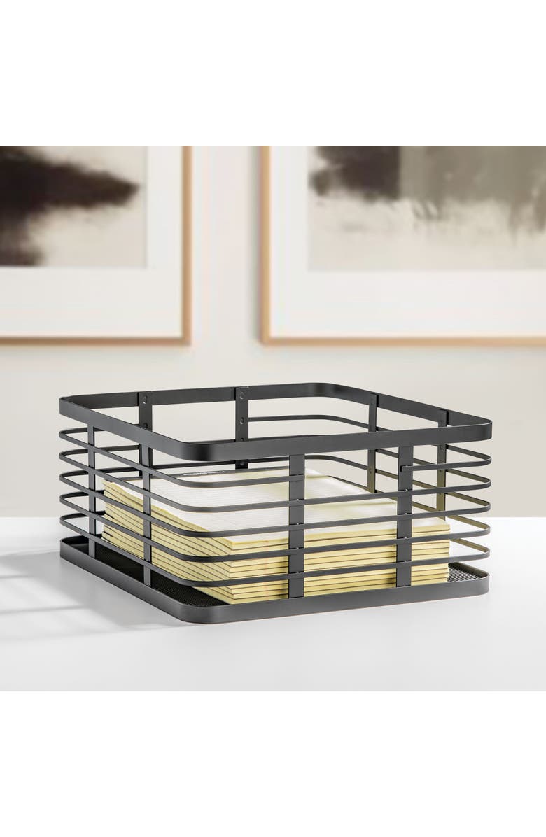 mDesign Metal Pantry Basket with Handles - Set of 4 - Matte Black, Alternate, color, Matte Black