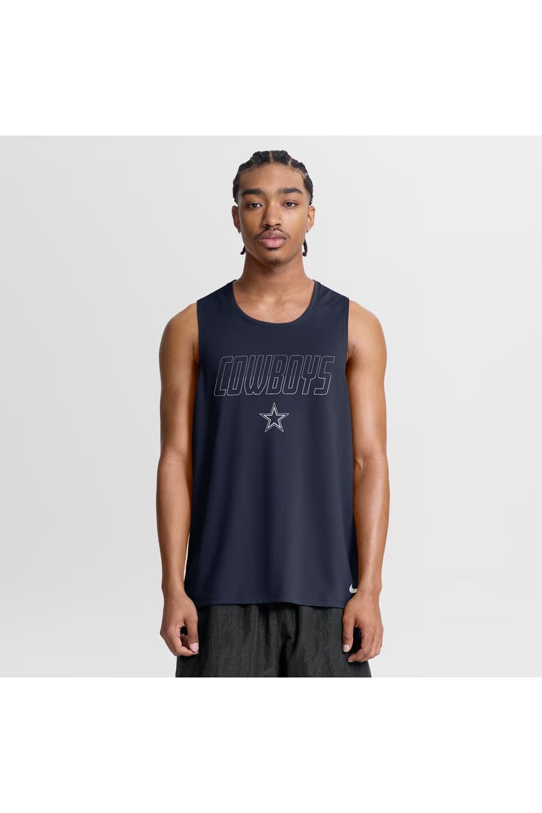 Men's Nike Navy Dallas Cowboys Kickoff Miler Dri-FIT Tank​ Top, Main, color, Navy