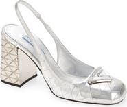 Prada Logo Metallic Slingback Sandal