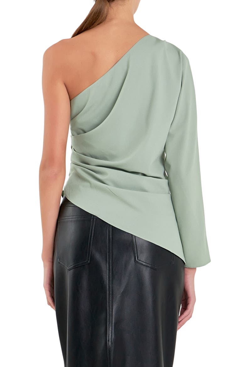 Gathered One-Shoulder Asymmetric Top, Alternate, color, SAGE