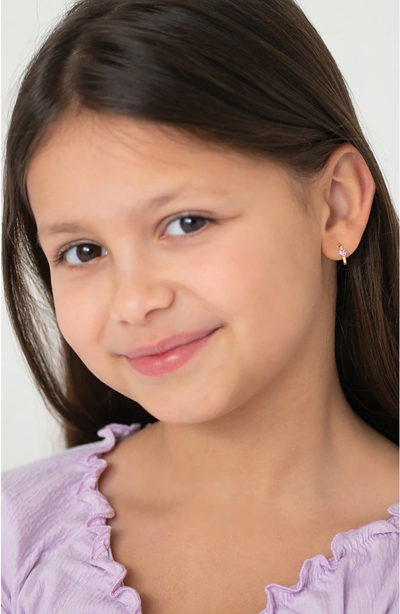 In Season Jewelry 14k Sparkling Heart Hoop Earrings, Alternate, color, Pink