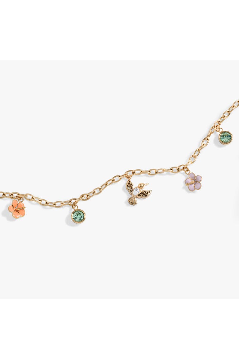 Hummingbird Multicharm Adjustable Anklet, Alternate, color, Gold