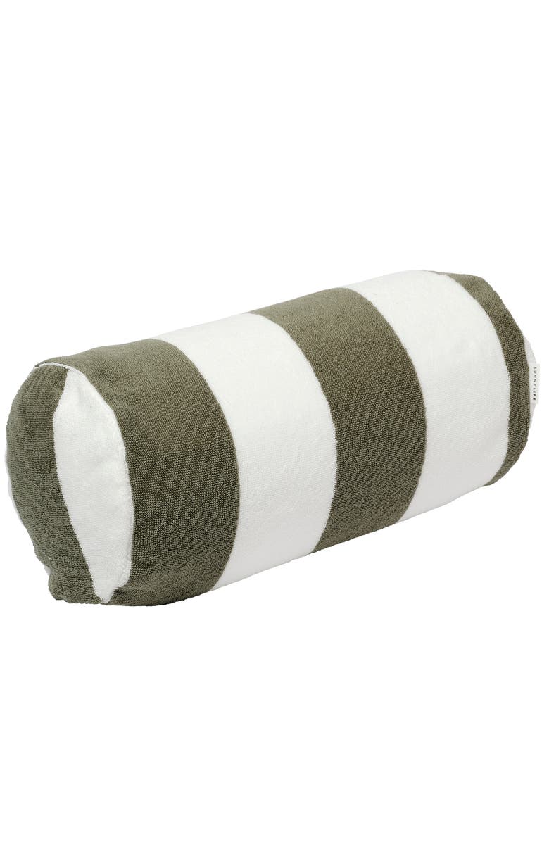 Sunnylife Inflatable Beach Pillow Vacay Olive Stripe 14X6" Neck Pillow, Main, color, 