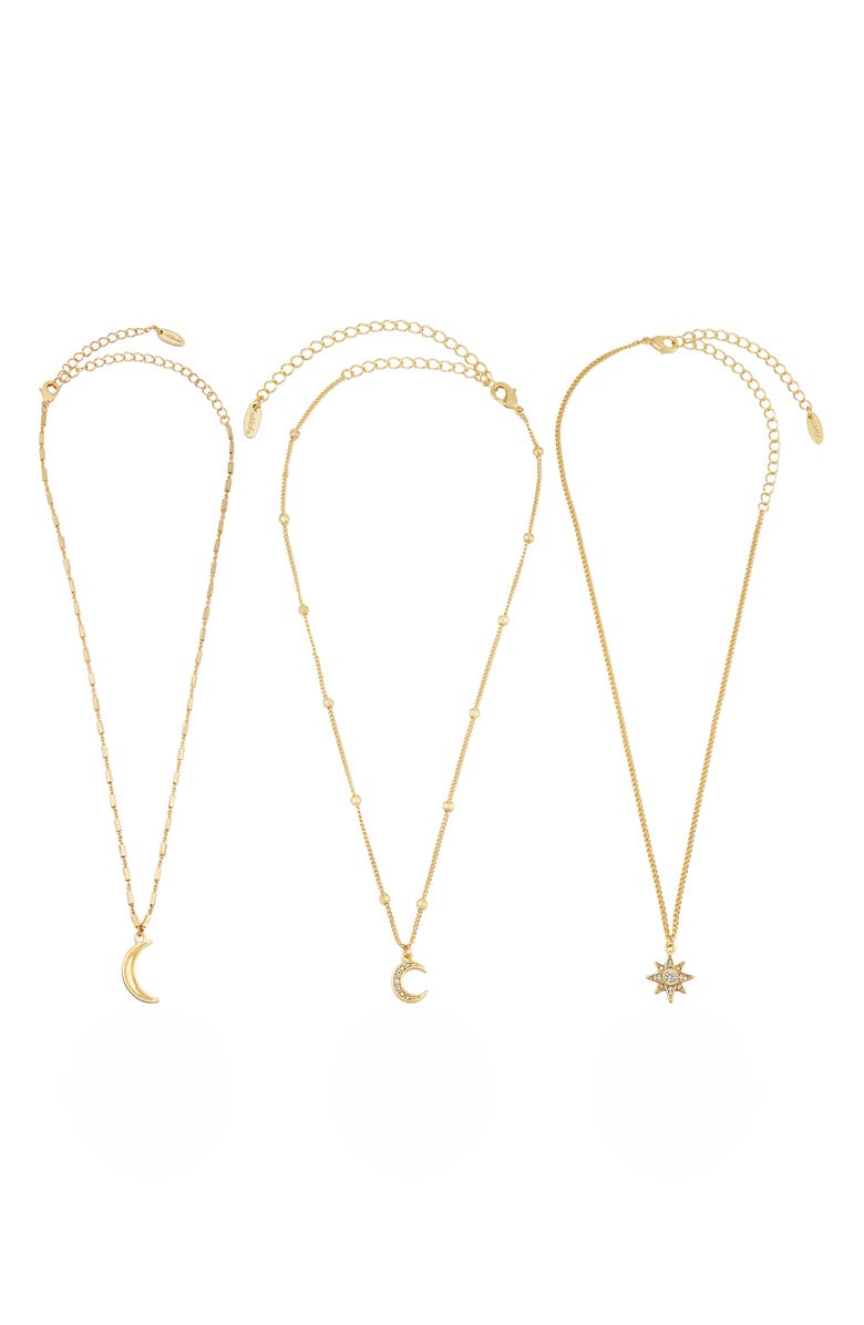 Ettika Set of 3 Celestial Pendant Necklaces, Main, color, Gold