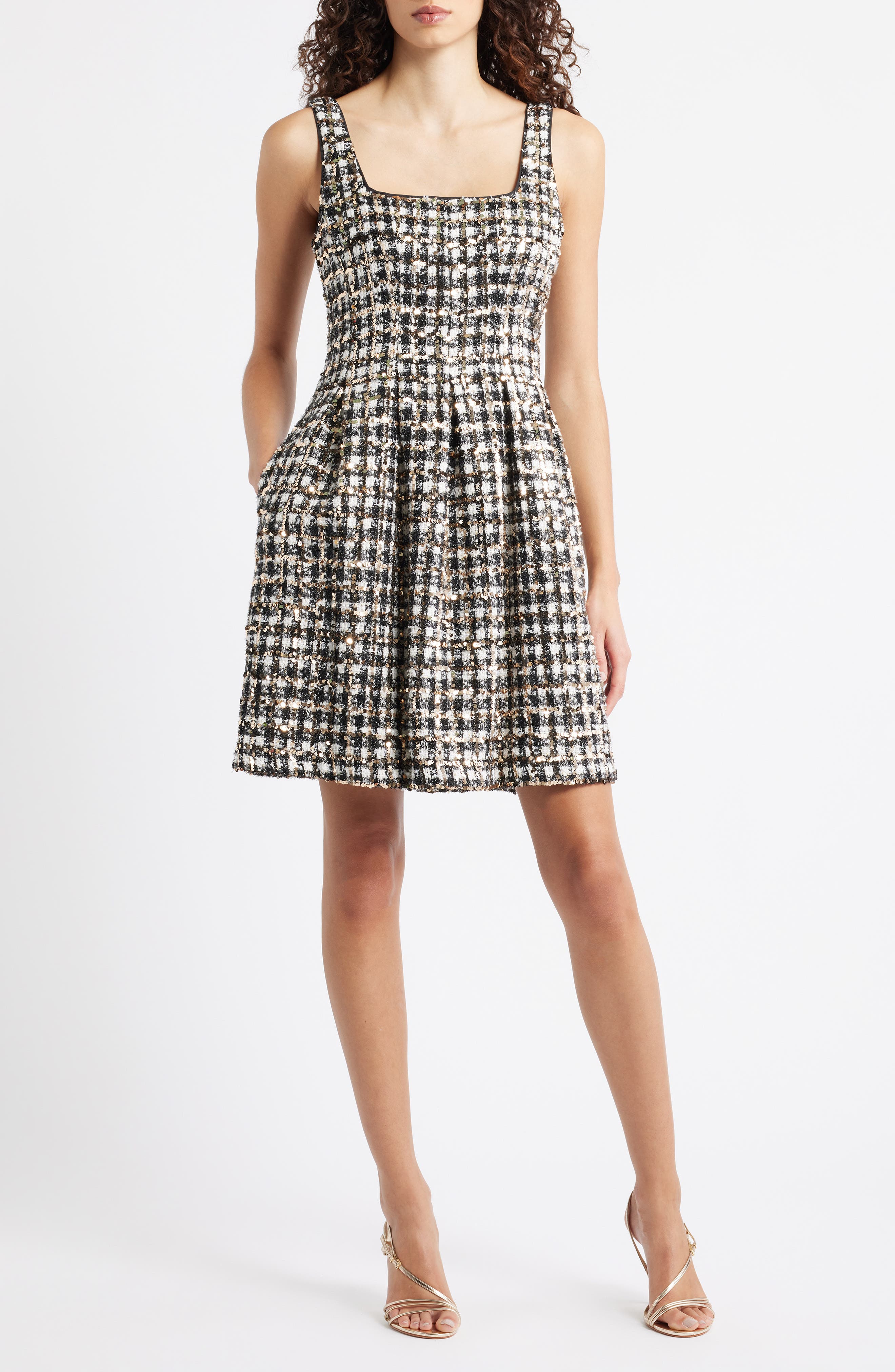 Vince Camuto Sequin Bouclé Fit & Flare Dress