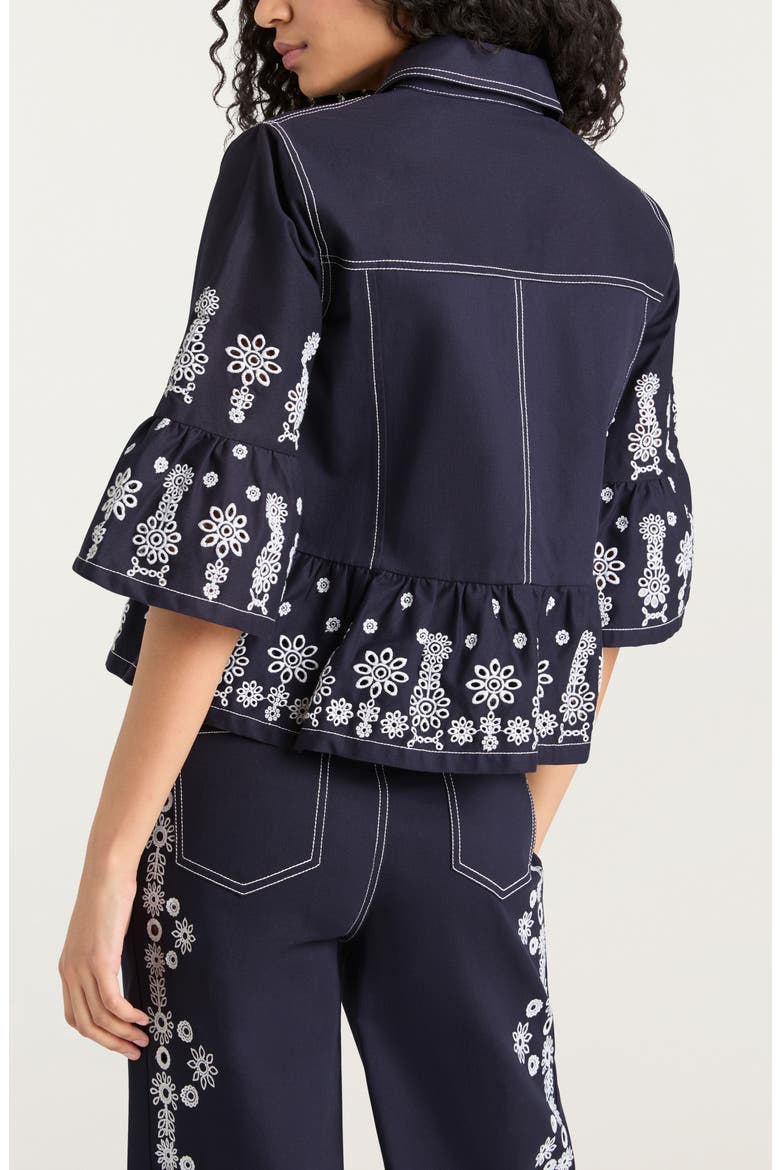 Eyelet Detail Stretch Cotton Jacket, Alternate, color, NAVY/WHITE