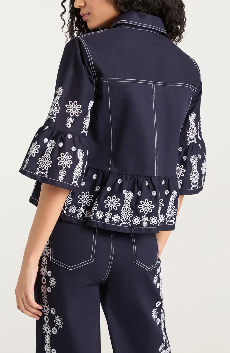 Cinq à Sept Eyelet Detail Stretch Cotton Jacket, Alternate, color, Navy/ White