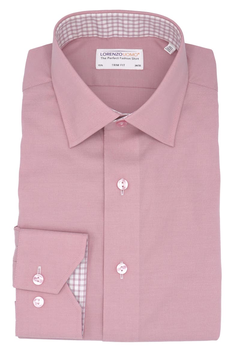 Trim Fit Solid Stretch Cotton Dress Shirt, Main, color, ROSE