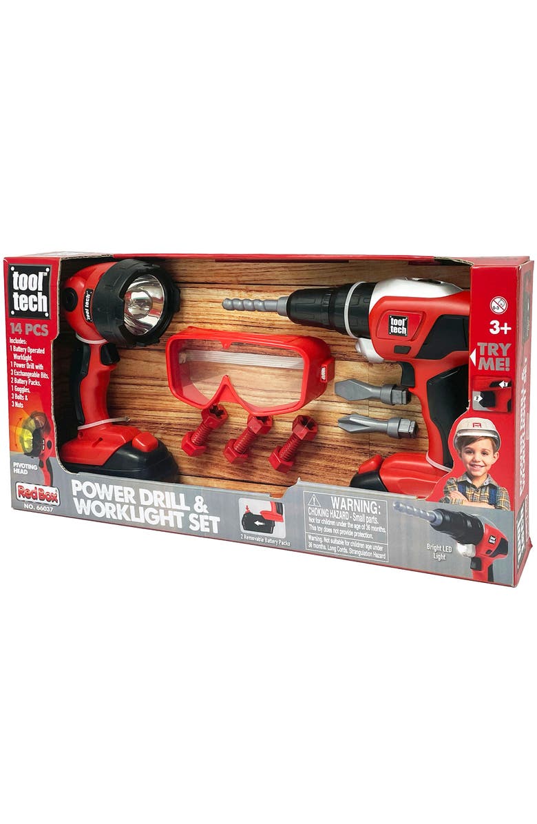 Red Box Toy Power Drill and Worklight Set, Alternate, color, Red