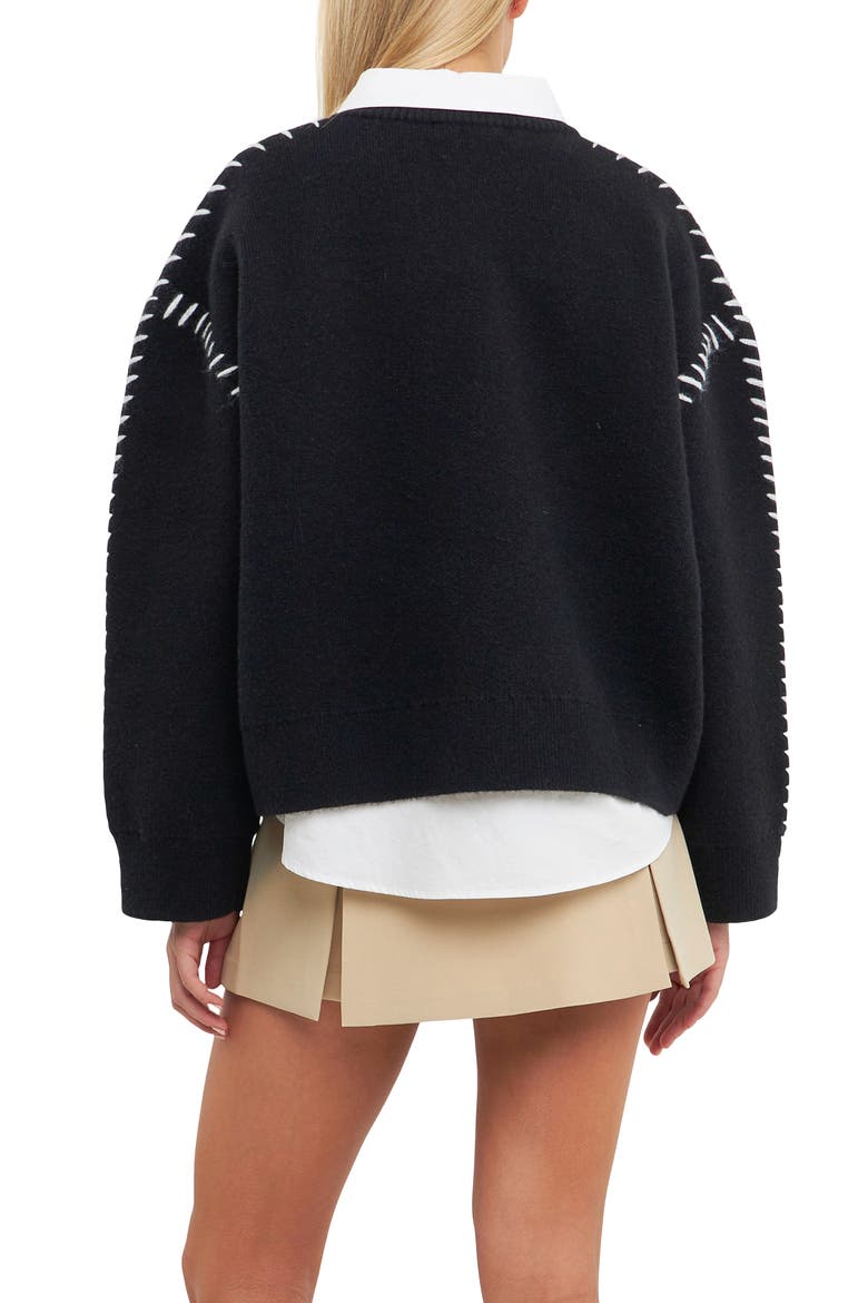 Whipstitch Accent Crewneck Sweater, Alternate, color, BLACK/ WHITE