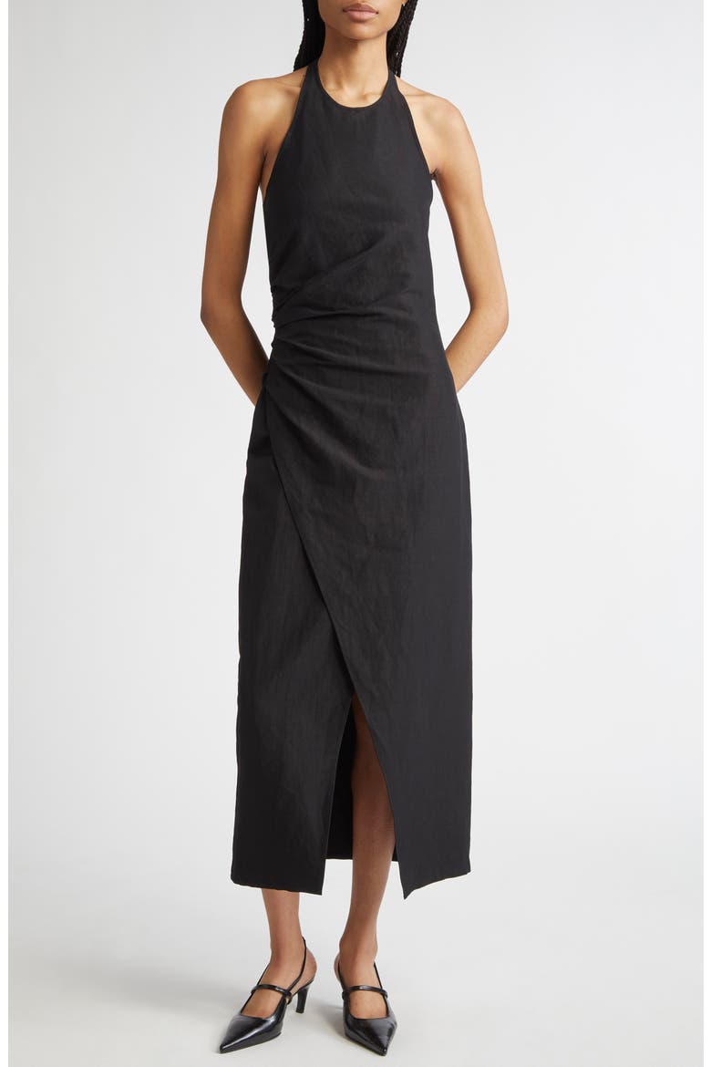 Sylvie Halter Neck Linen Blend Dress, Main, color, BLACK