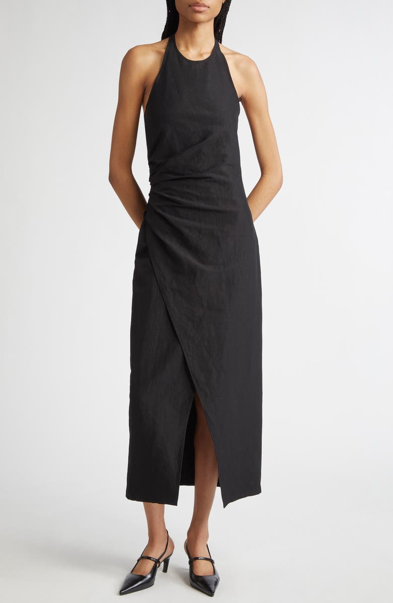 A.L.C. Sylvie Halter Neck Linen Blend Dress, Main, color, Black