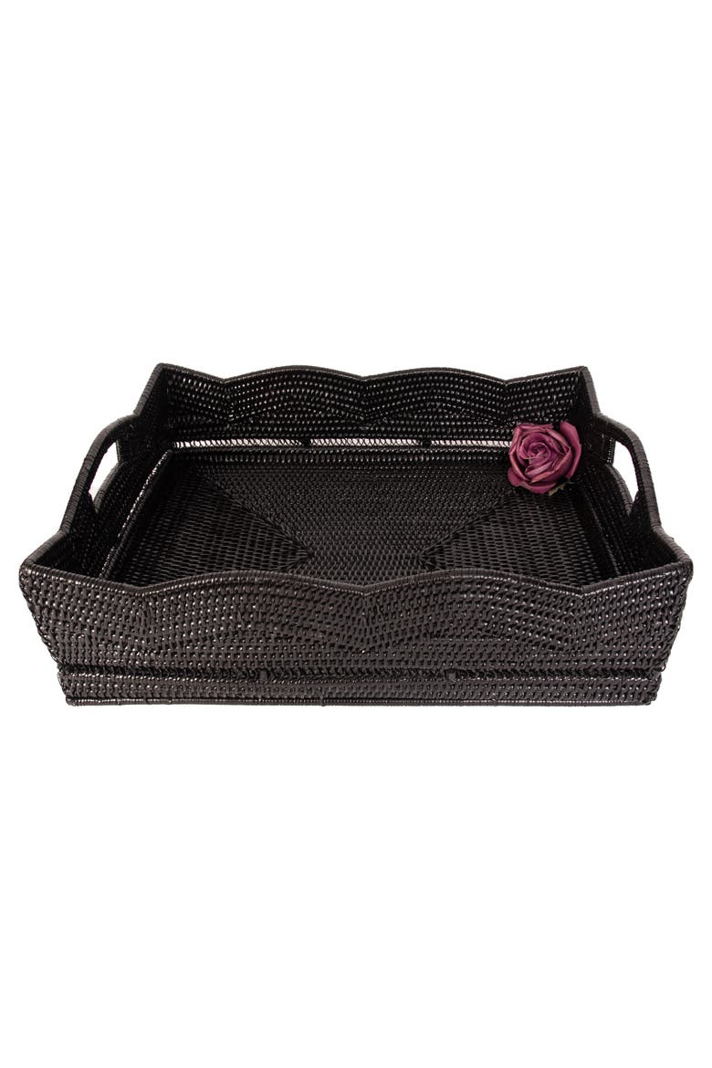 Scalloped Rattan Shelf Basket, Alternate, color, Tudor Black