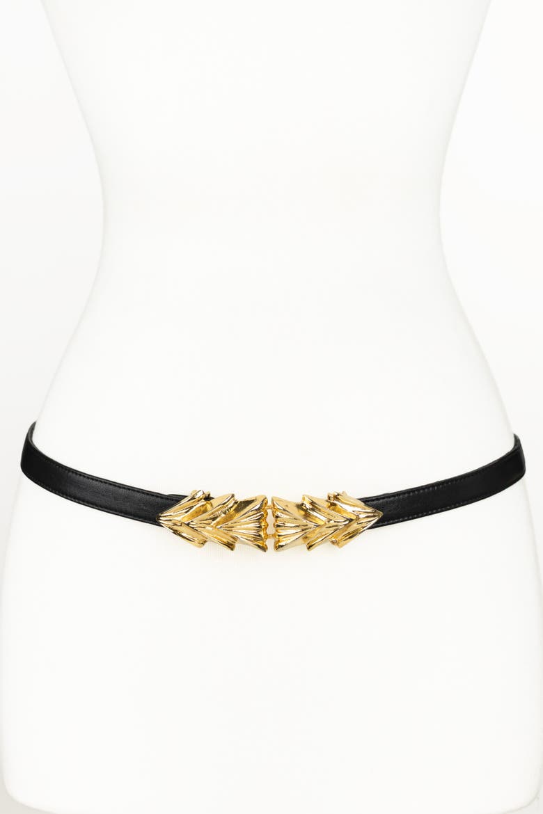 Three Shells Buckle Leather Belt, Main, color, Black