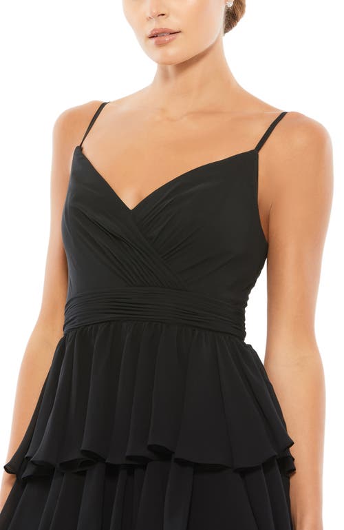 Mac Duggal Tiered Ruffle Empire Waist Chiffon Gown In Black